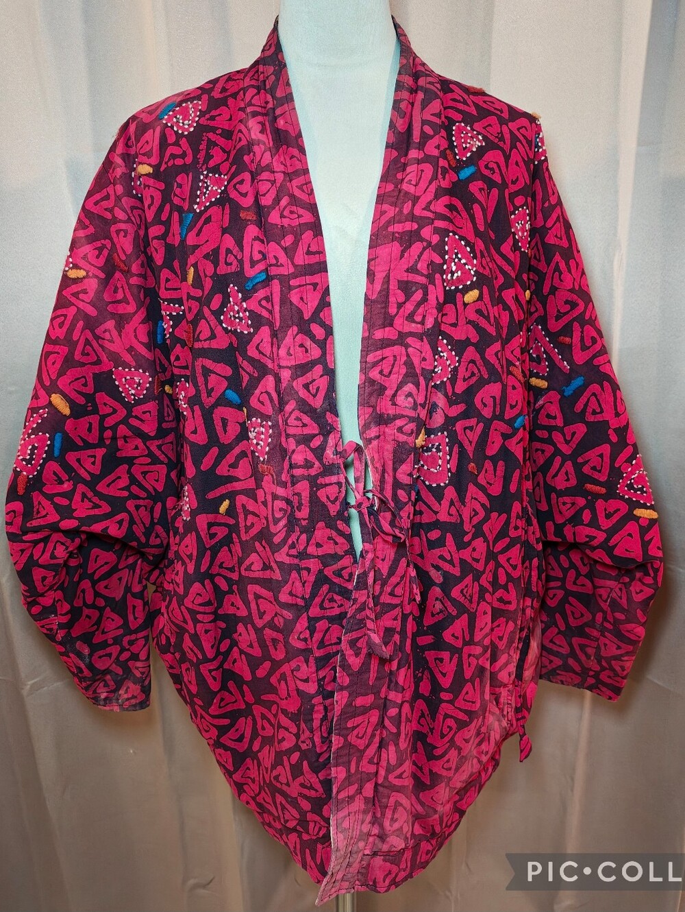 🎨80s MarketPlace Dignity Not Charity Handmade Reversible Open Front Wrap Jacket